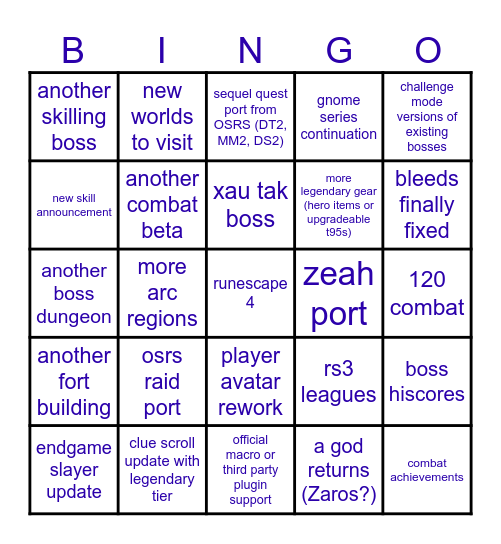 rs roadmap reveal Bingo Card