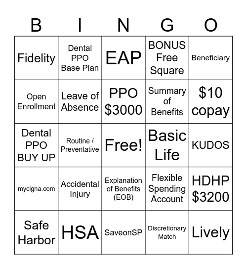 BENFITS BINGO Card