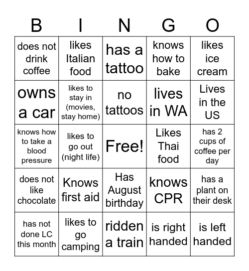 August Bingo Card