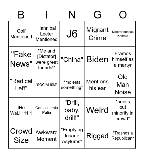 Trump Speech Bingo Card