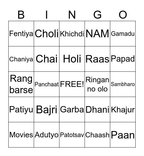 Shiyala Ni Saanj Bingo Card