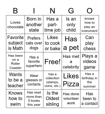 Ice Breaker Bingo Card