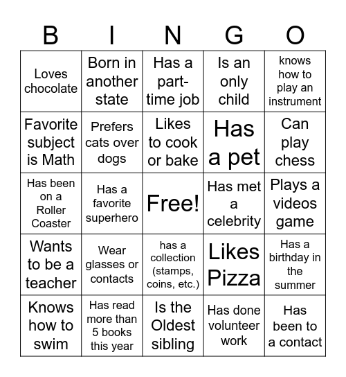 Ice Breaker Bingo Card