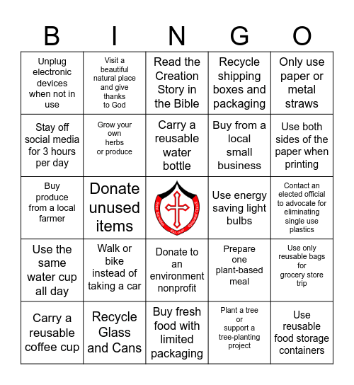 St. Barnabas Creation Care Bingo Card