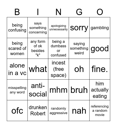 Robert Bingo Card