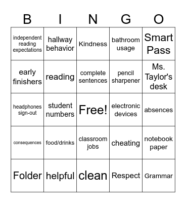 Syllabus Bingo Card