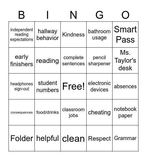 Syllabus Bingo Card