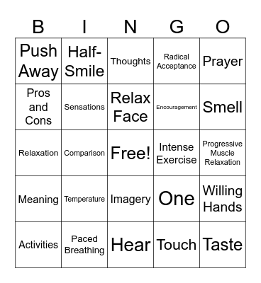 Distress Tolerance Bingo Card