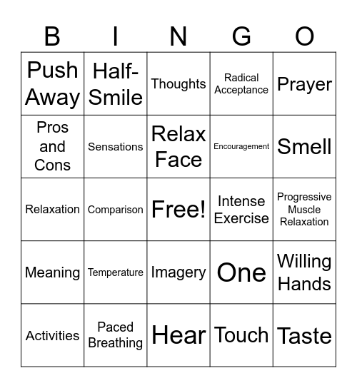 Distress Tolerance Bingo Card