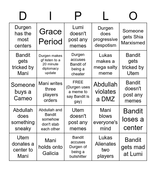 1903 Diplo Bingo Card