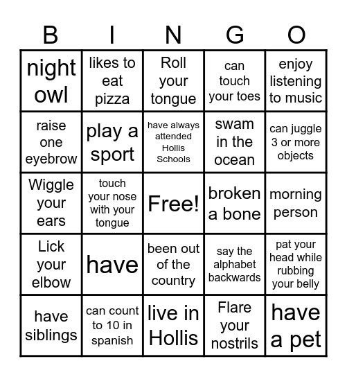 Get to Know you Bingo Card