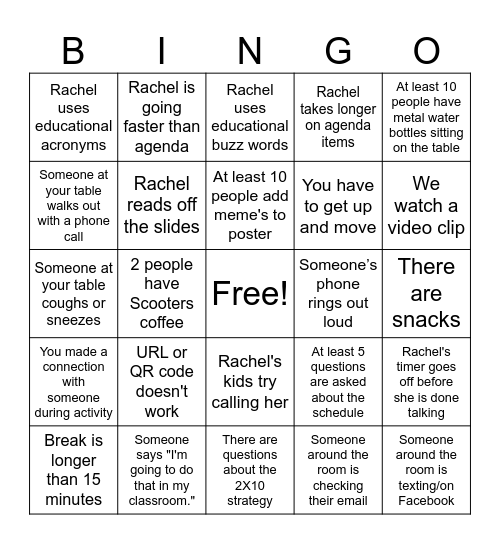 Professional Development Bingo Card