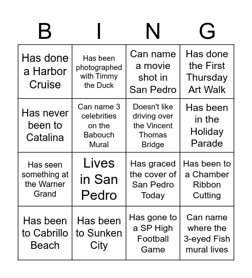 San Pedro Bingo! Bingo Card