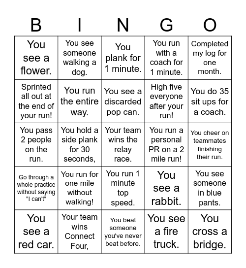 Running Bingo Card