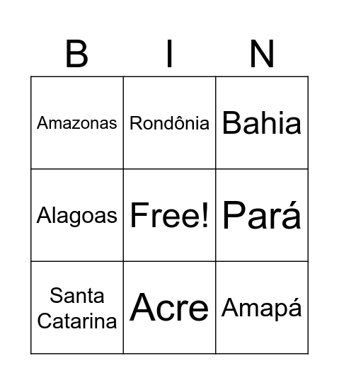 Bingo! Capitais e estados do brasil Bingo Card