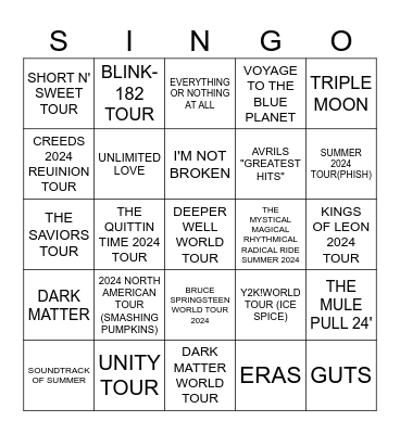 Hopefully Ticketmaster doesnt ruin this for us!! Bingo Card