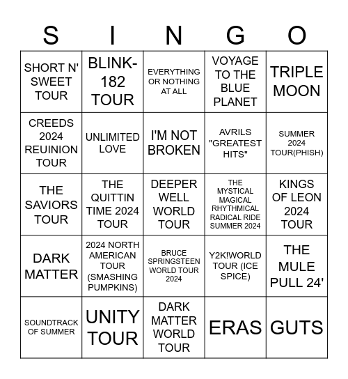 Hopefully Ticketmaster doesnt ruin this for us!! Bingo Card