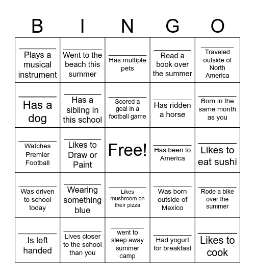 MINGO BINGO Card