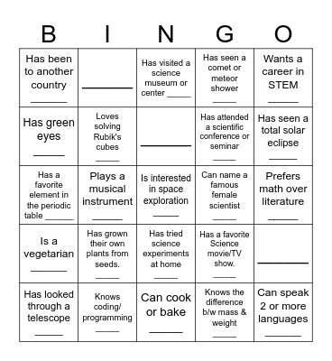 Human Scavenger Hunt Bingo Card