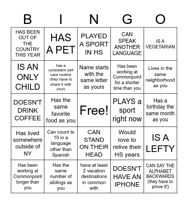 HUMAN SCAVENGER HUNT Bingo Card