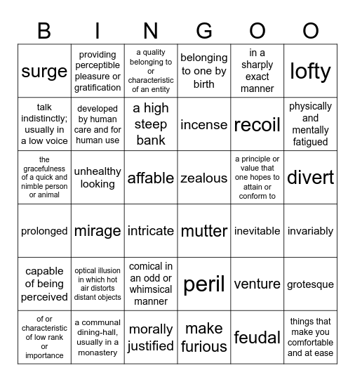 The Most Dangerous Game Bingo Card