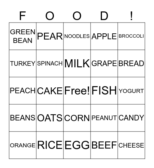 COLOR MY PLATE Bingo Card