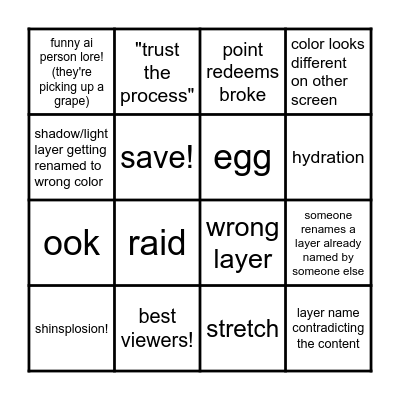 Shin's stream bingo! Bingo Card