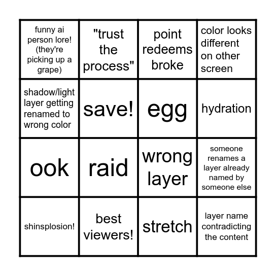 Shin's stream bingo! Bingo Card
