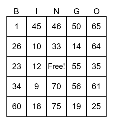 Lets Play Bingo Card