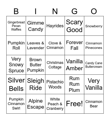 Scensty Bingo Card