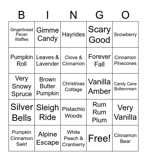 Scensty Bingo Card