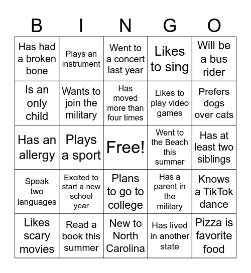 Meet Our New Vikings Bingo Card