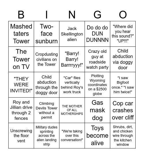 Close Encounters of the Bingo Kind Bingo Card