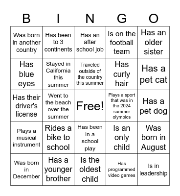 HUMAN BINGO Card
