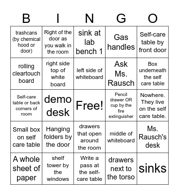 3001 Room Resource Bingo Card