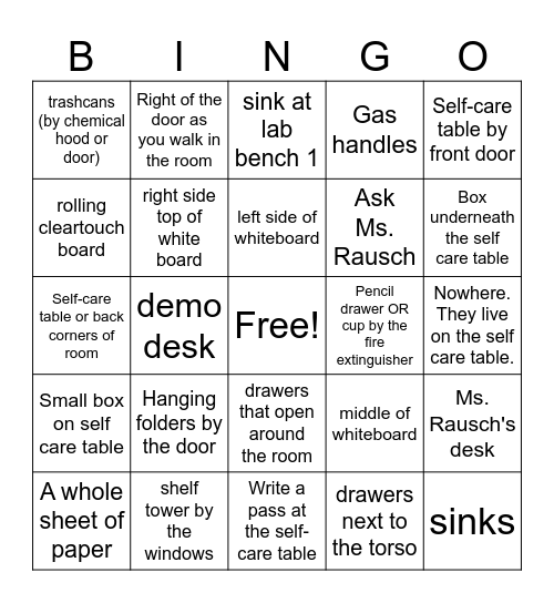 3001 Room Resource Bingo Card