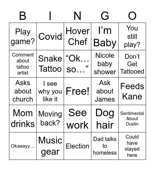 Parents Bingo Card