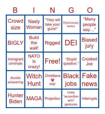 Trump/Harris Debate Bingo Card