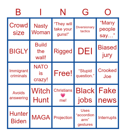 Trump/Harris Debate Bingo Card