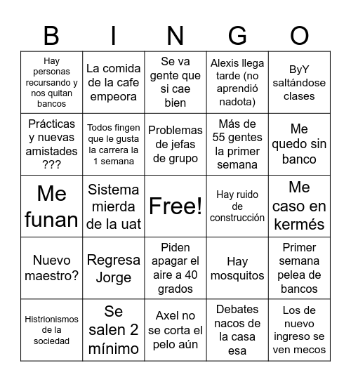 Semestre predicciones Bingo Card