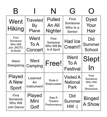 Freshman Orientation Bingo Card