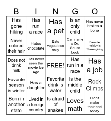 Get to Know You Bingo Card