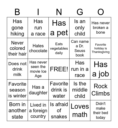 Get to Know You Bingo Card