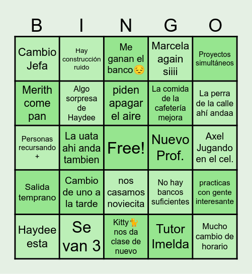 Semestre Prediction Bingo Card