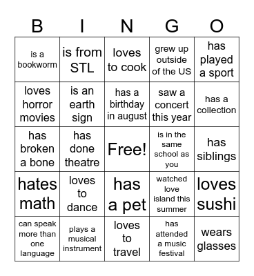 find someone who... Bingo Card