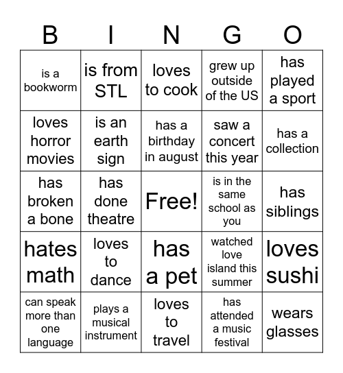 find someone who... Bingo Card