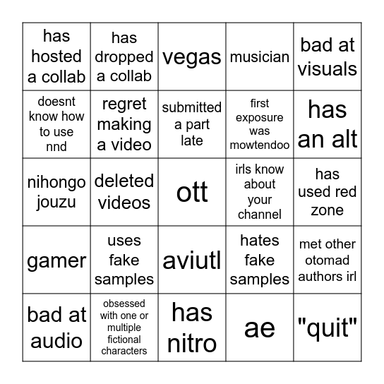 otomad author bingo Card