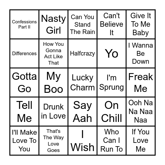 VIBE BINGO R&B Bingo Card