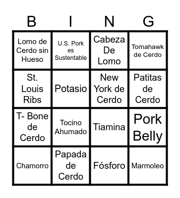U.S. Pork Lotto Bingo Card