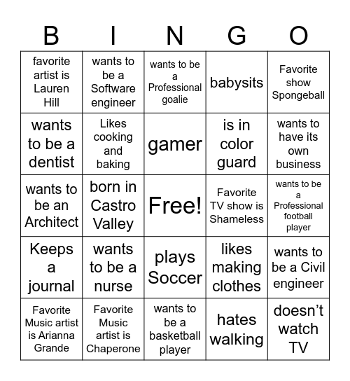 Untitled Bingo Card